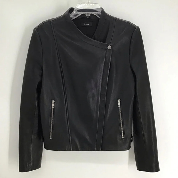 Theory Phelan Lambskin Ultra Soft Leather Moto Style Jacket Black Size Large - Picture 4 of 13